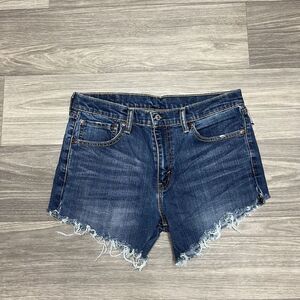 Levi's 527 Blue Jean Short Women 33/34  Daisy Duke Distressed Cheeky Medium Wash